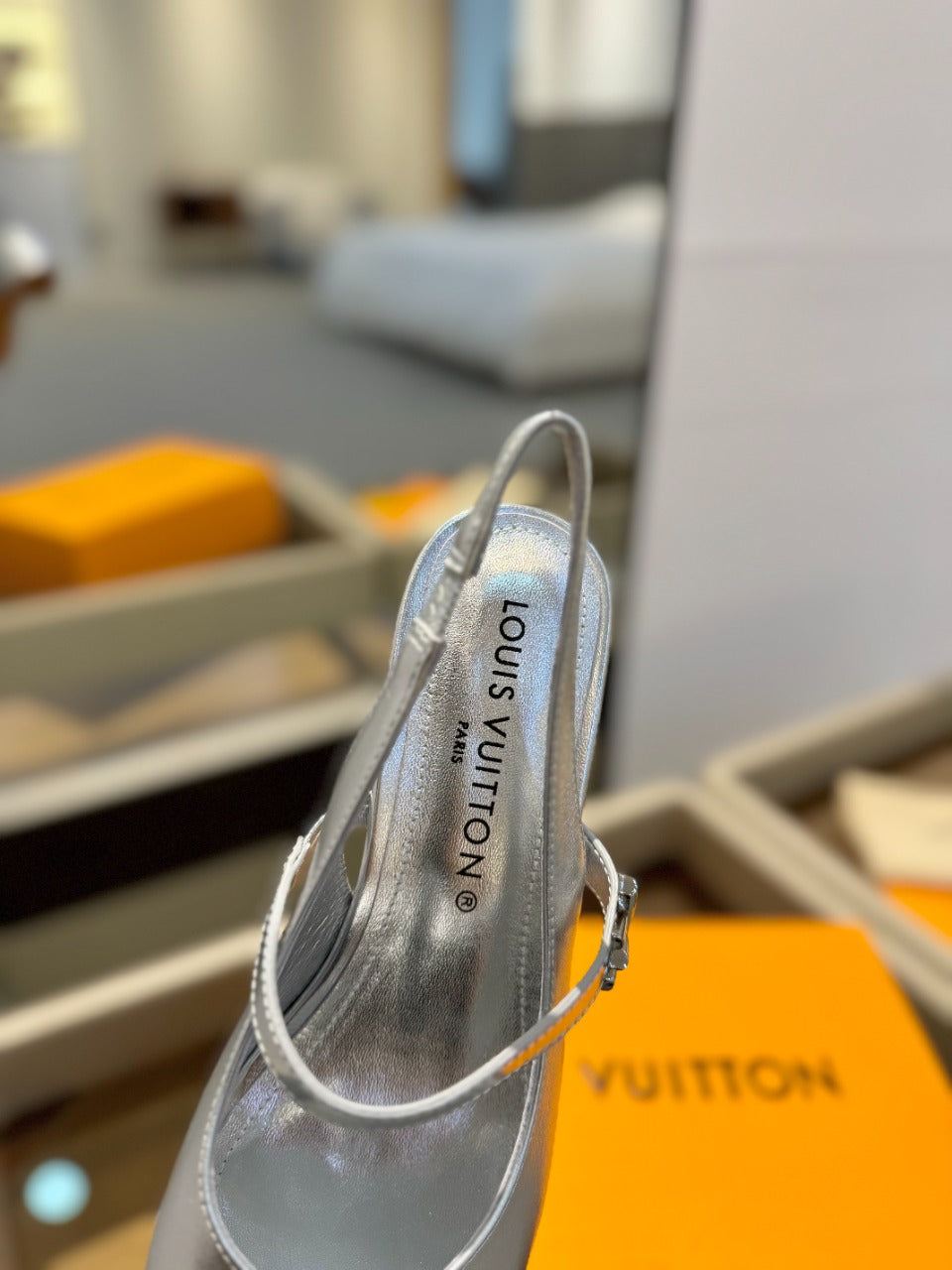 LV Romy Slingback Pump Metallic Silver Calfskin