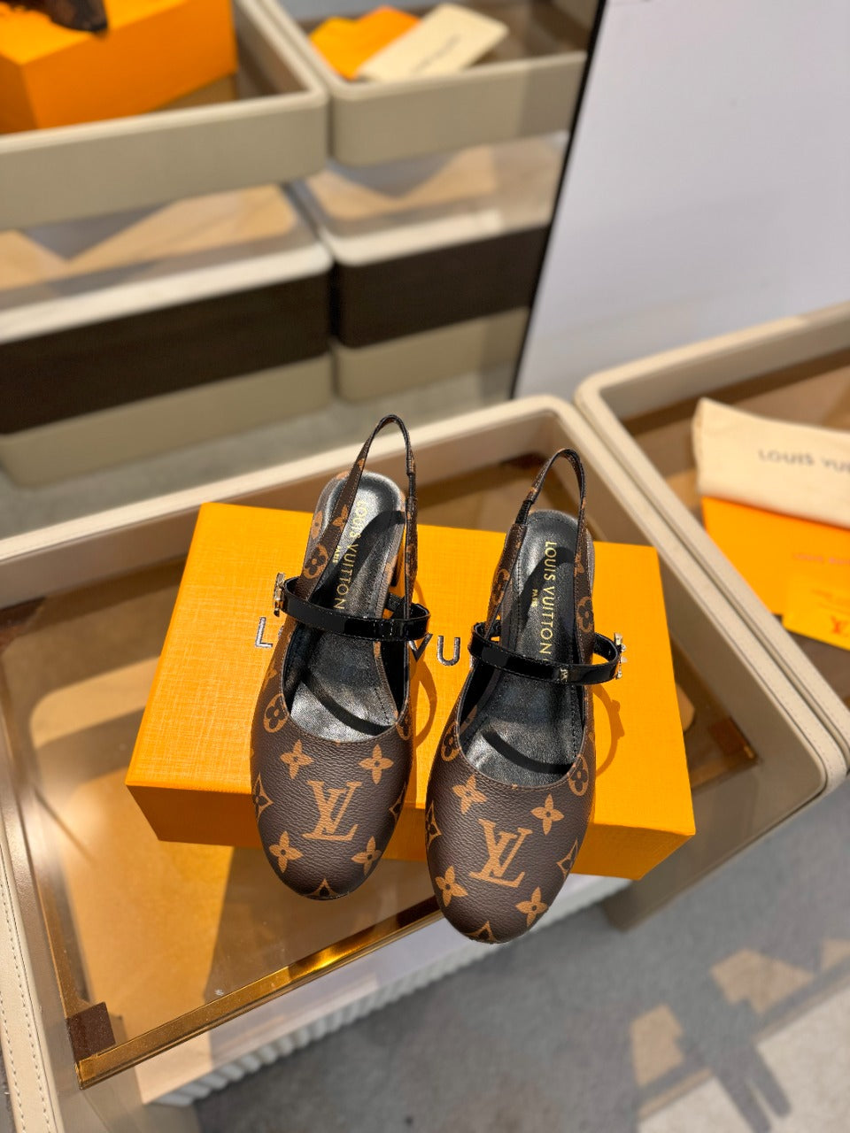 LV Romy Slingback Pump Dark Brown Monogram Calfskin