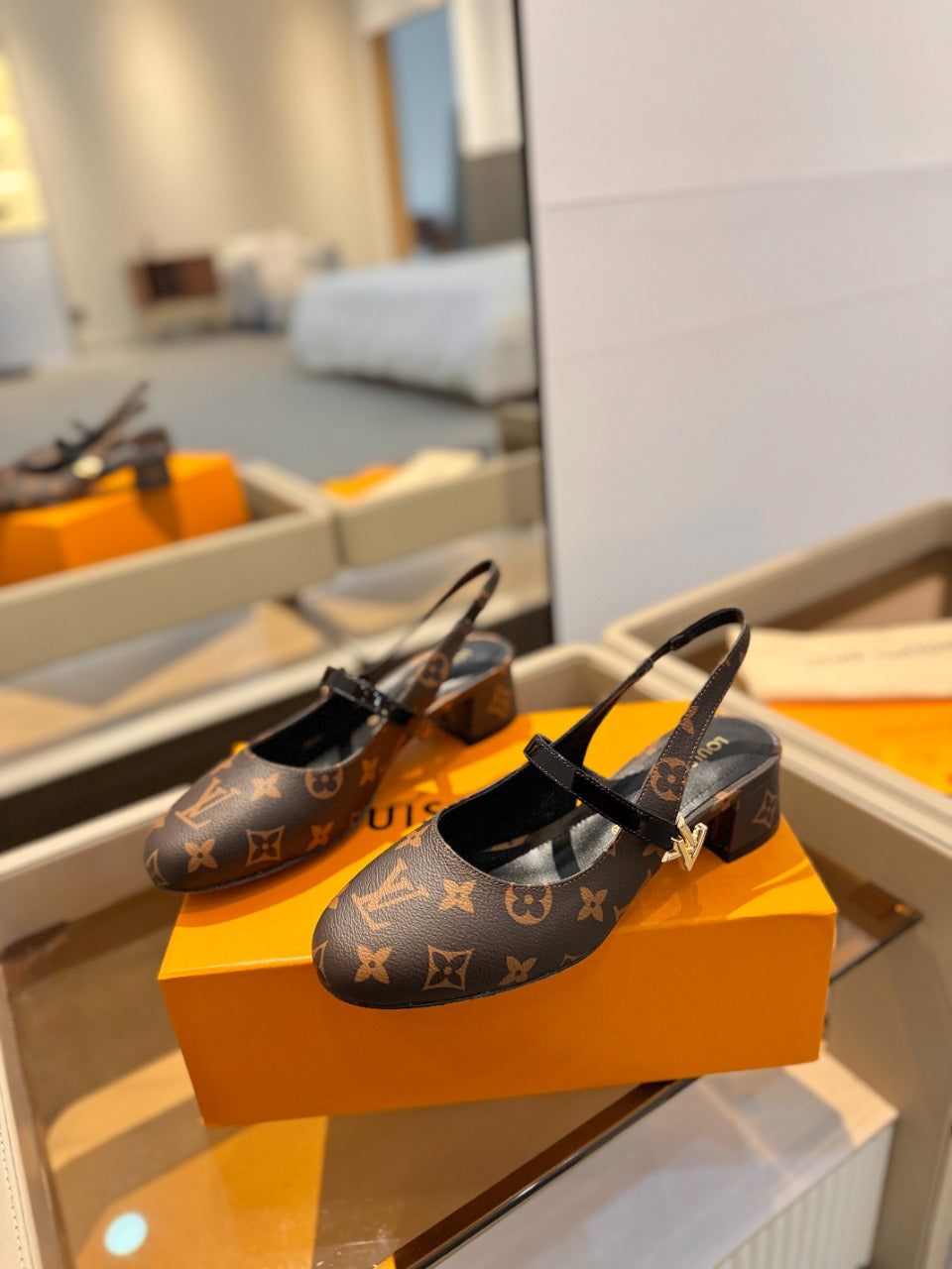 LV Romy Slingback Pump Dark Brown Monogram Calfskin