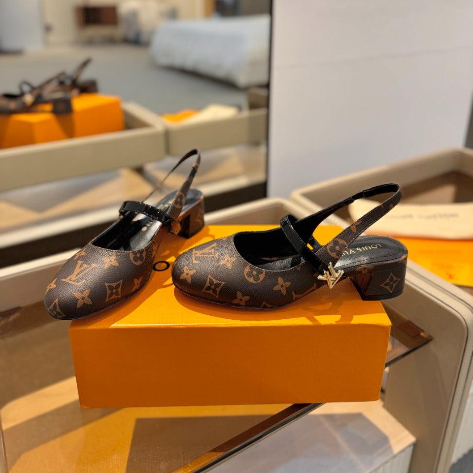 LV Romy Slingback Pump Dark Brown Monogram Calfskin