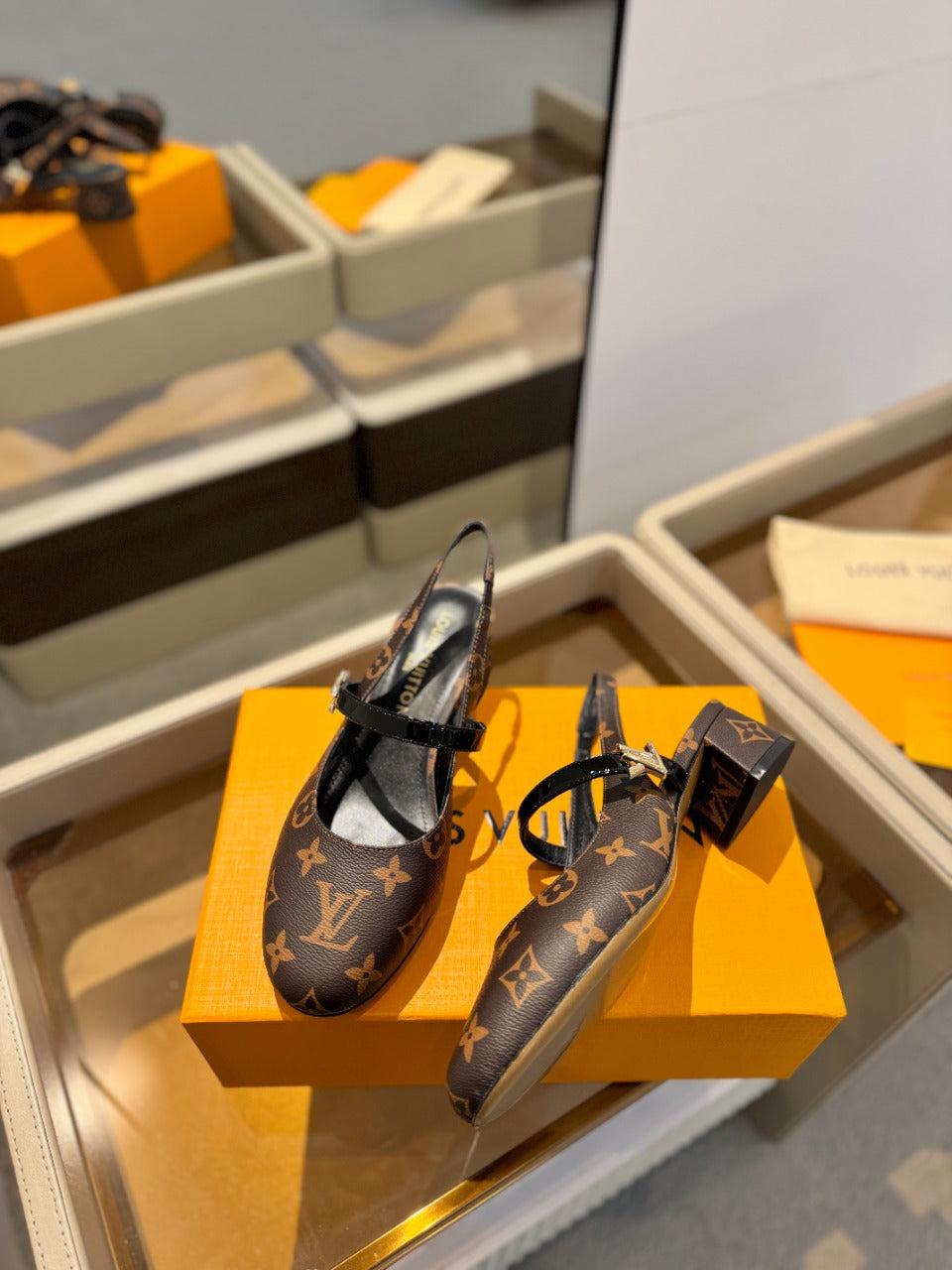 LV Romy Slingback Pump Dark Brown Monogram Calfskin