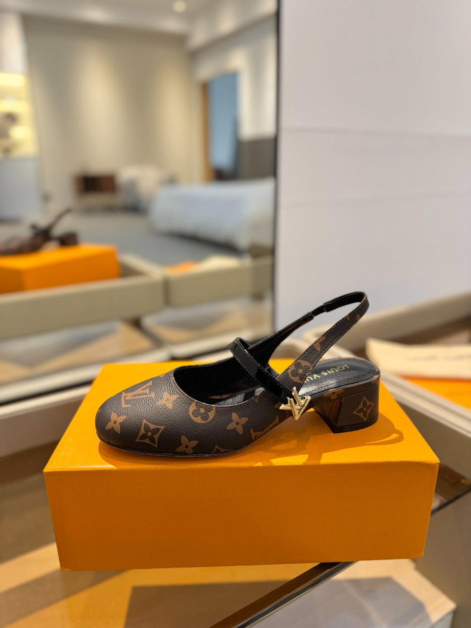 LV Romy Slingback Pump Dark Brown Monogram Calfskin