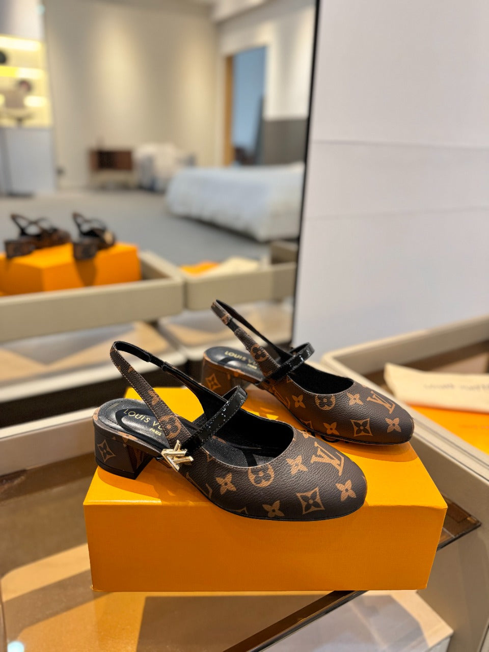 LV Romy Slingback Pump Dark Brown Monogram Calfskin