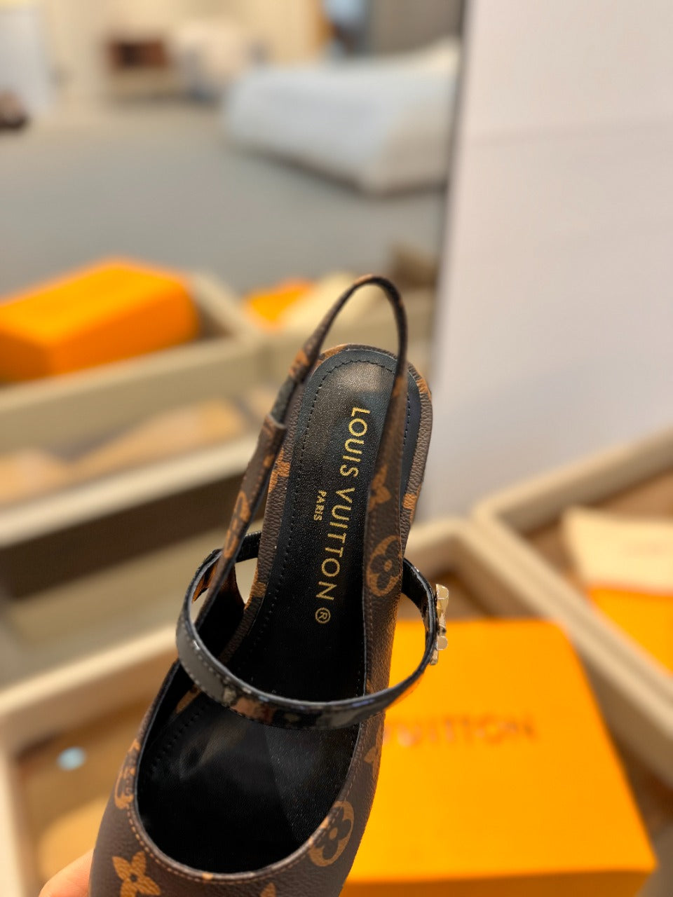 LV Romy Slingback Pump Dark Brown Monogram Calfskin