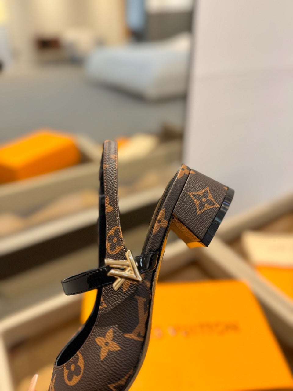 LV Romy Slingback Pump Dark Brown Monogram Calfskin