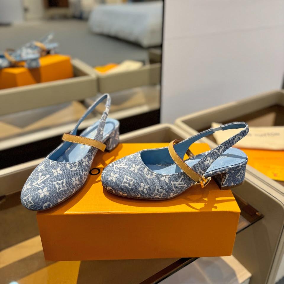 LV Romy Slingback Pump Light Blue Monogram Denim Fabric