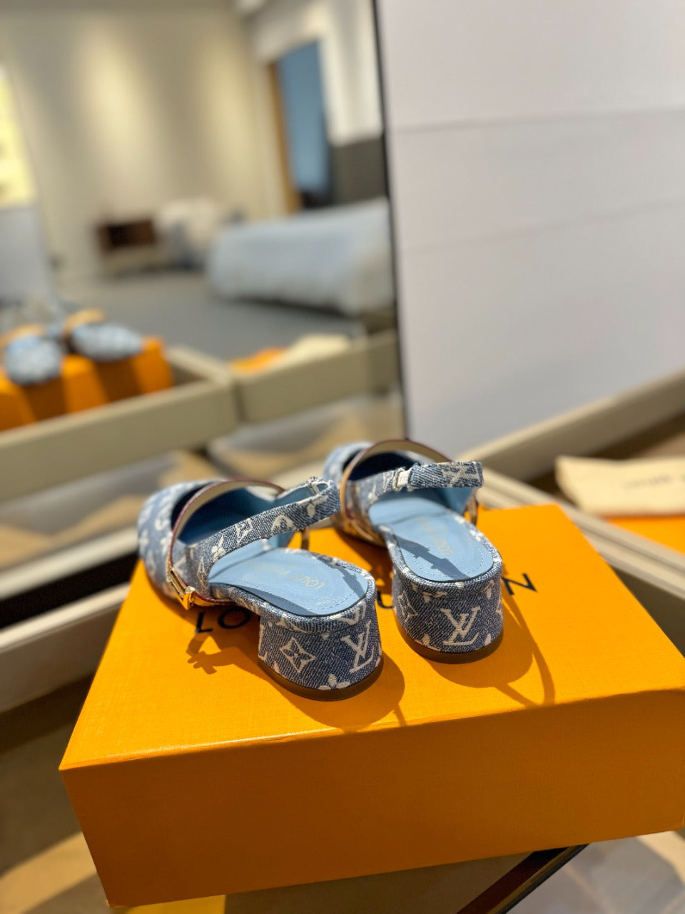 LV Romy Slingback Pump Light Blue Monogram Denim Fabric