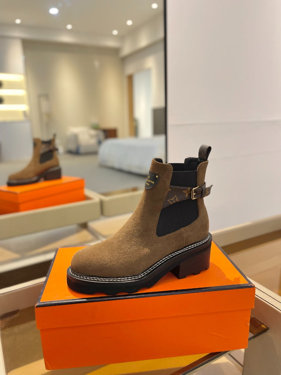 LV Beaubourg Ankle Boot 100mm Brown Yellow Suede