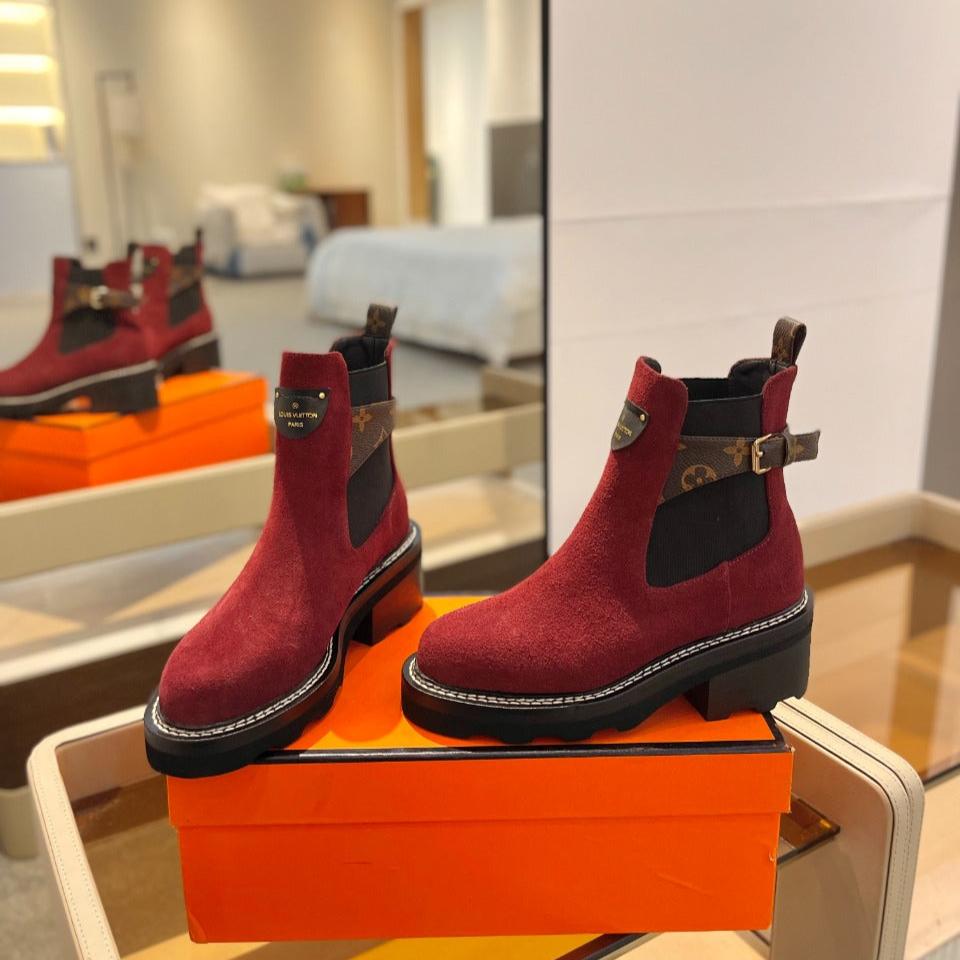 LV Beaubourg Ankle Boot 100mm Red Suede