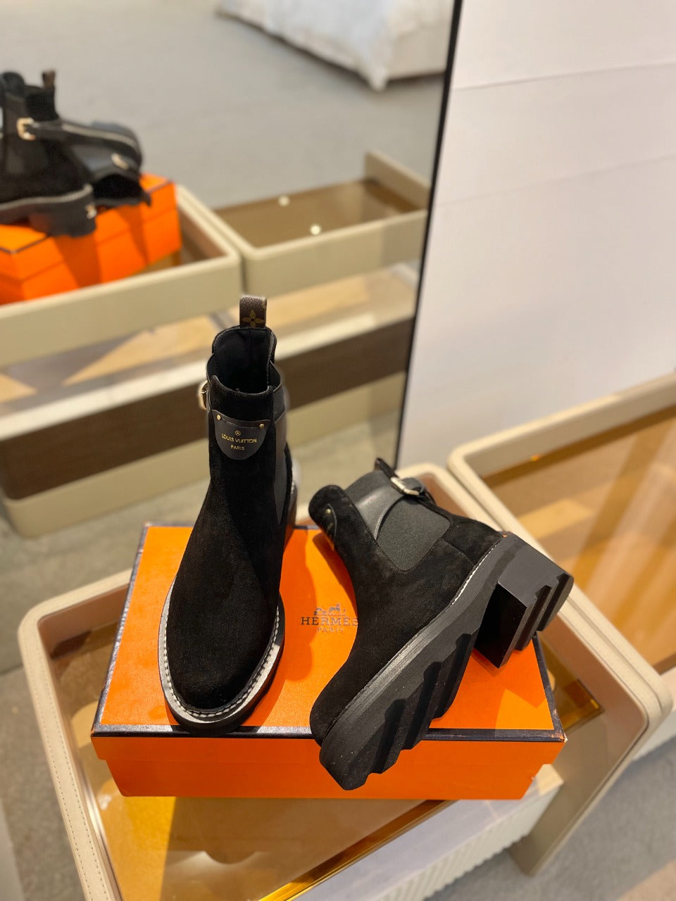 LV Beaubourg Ankle Boot 100mm Black Suede