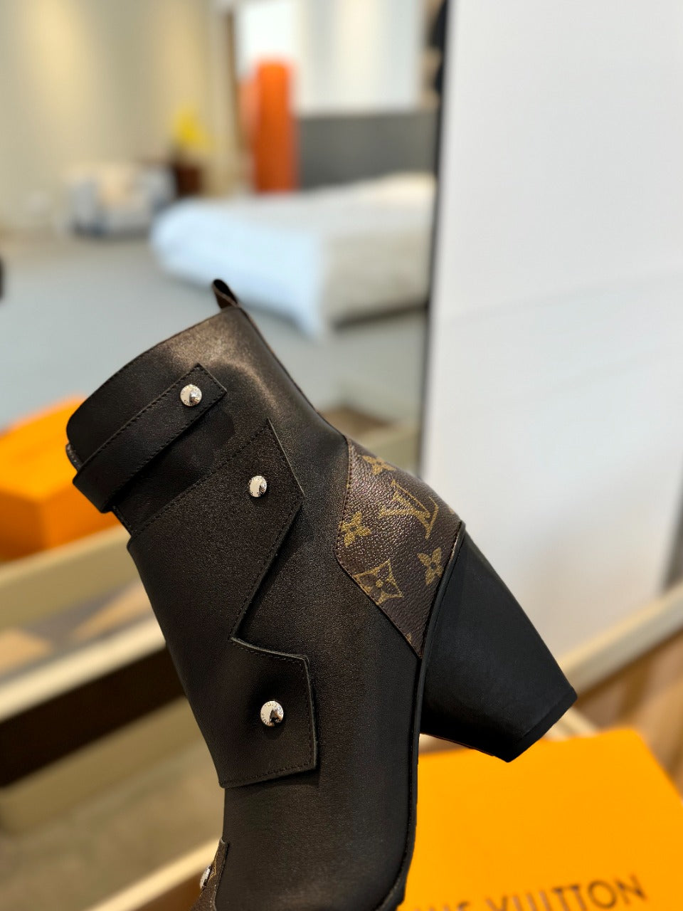 LV Trinity Ankle Boot 75mm Black Mix Dark Brown Monogram Calfskin