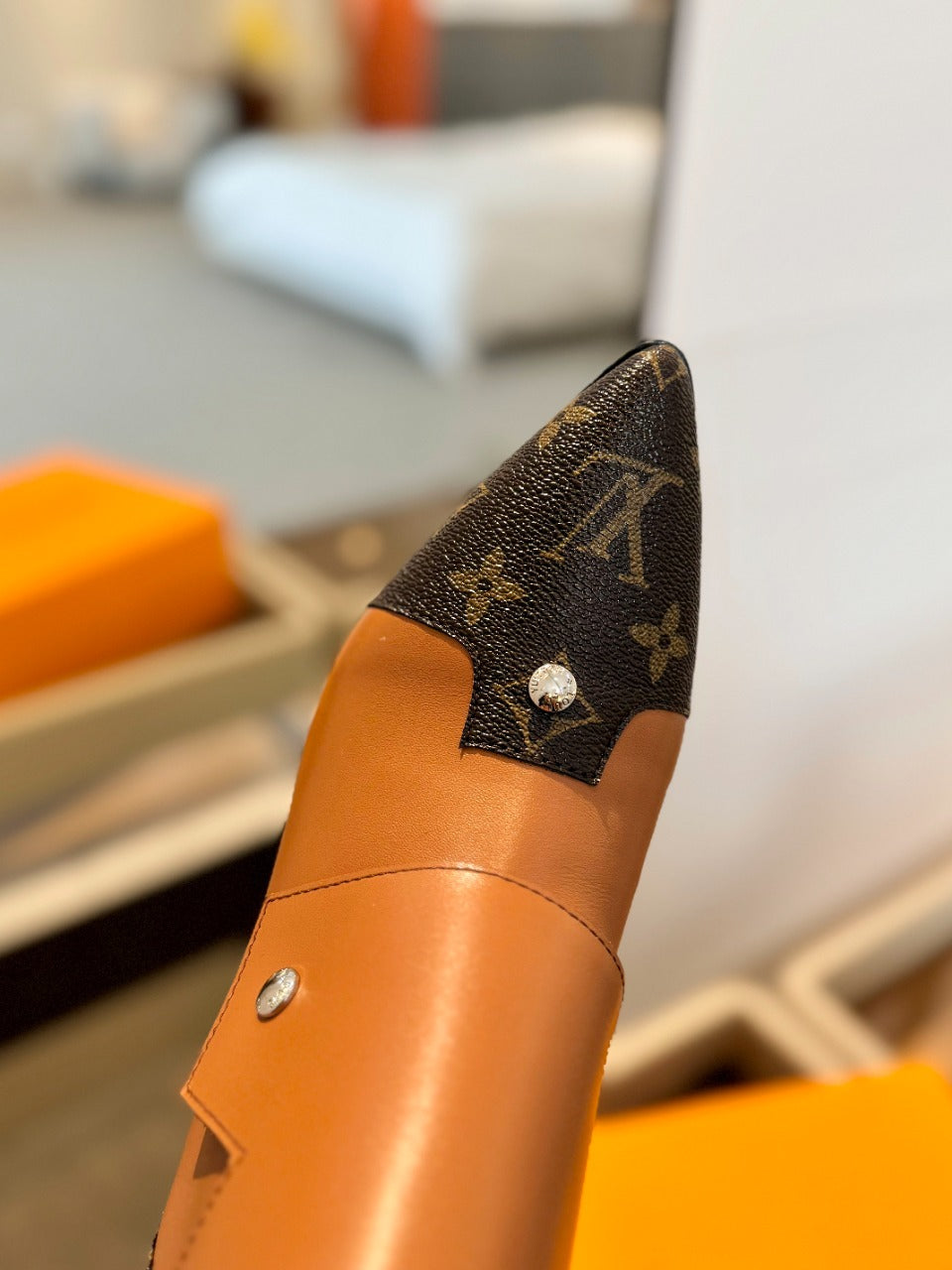LV Trinity Ankle Boot 75mm Orange Brown Monogram Calfskin