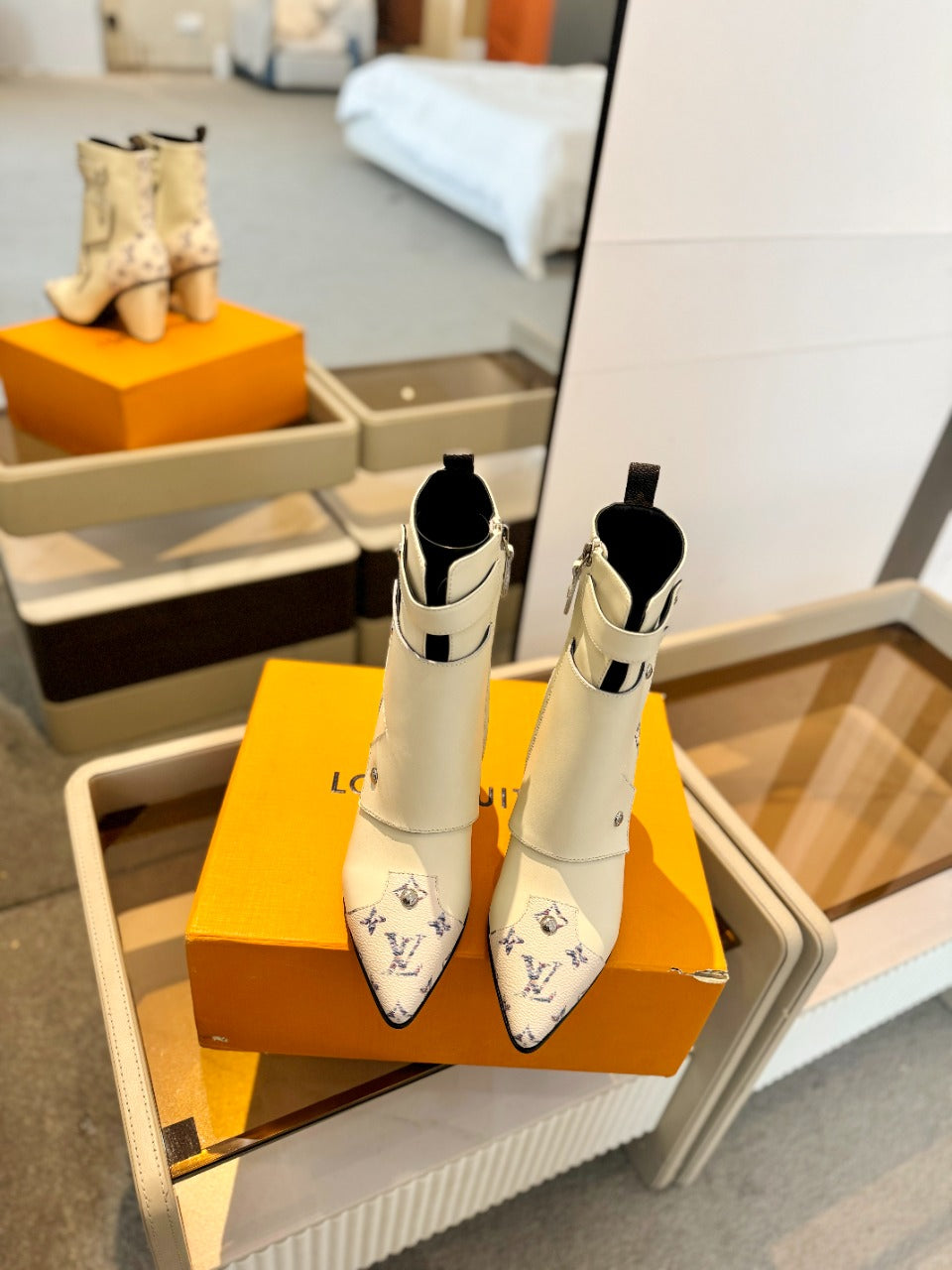 LV Trinity Ankle Boot 75mm White Monogram Calfskin