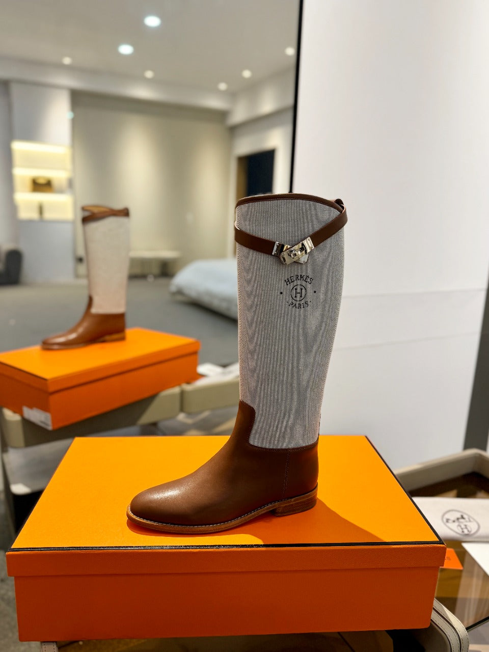 HM Jumping Boot 20mm Brown Mix Grey White Cowhide And Tech Fabric 961657