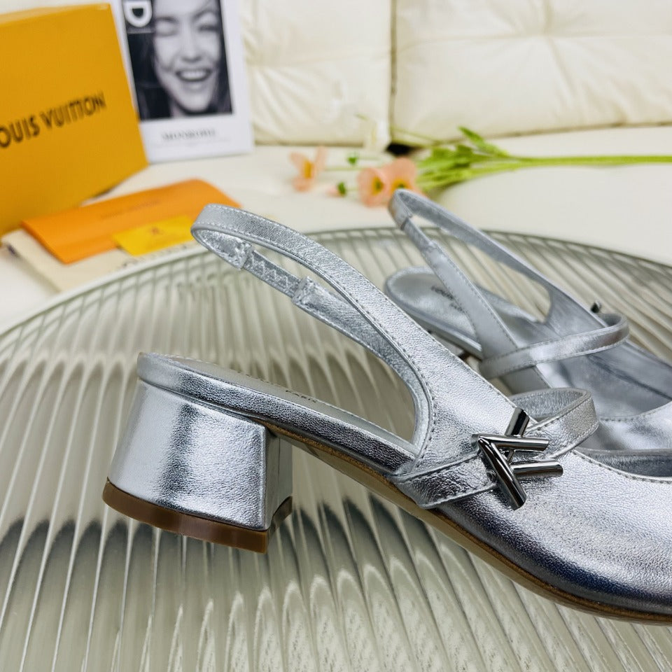 LV Slingback Metallic Silver Lambskin