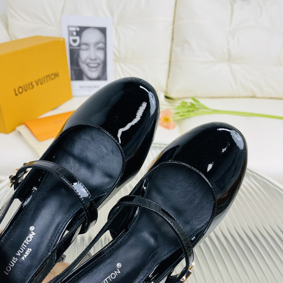 LV Slingback Glossy Black Lambskin