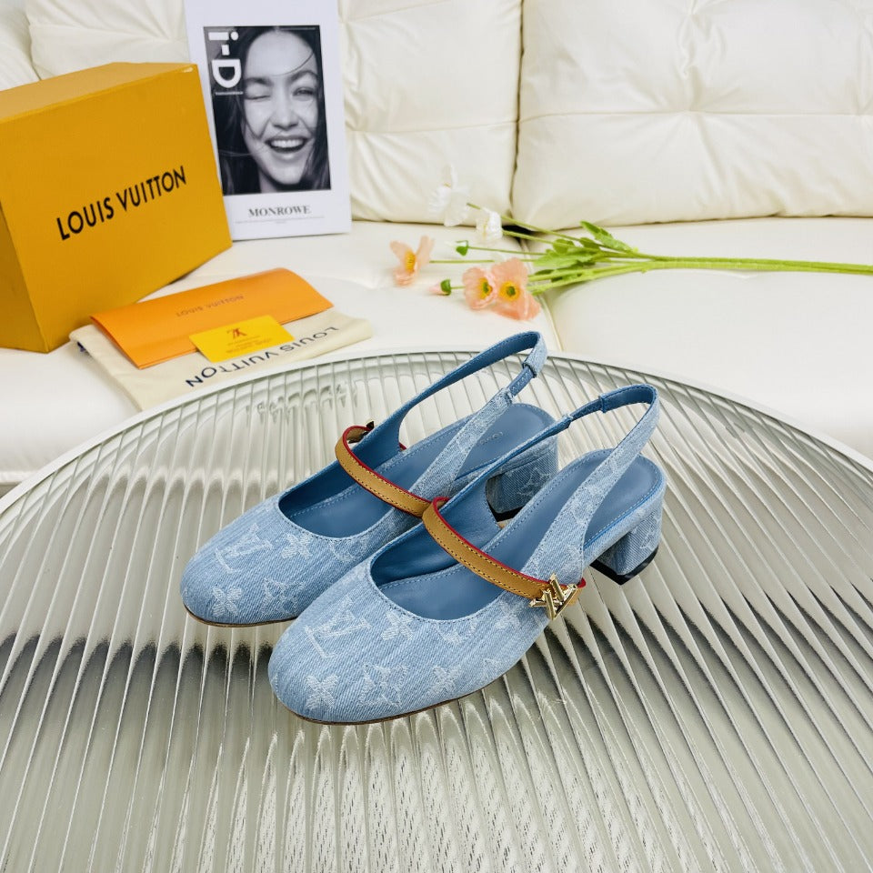 LV Slingback Blue Monogram Jacquard Fabric