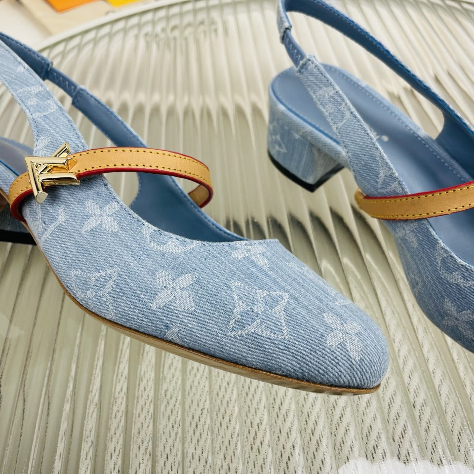 LV Slingback Blue Monogram Jacquard Fabric