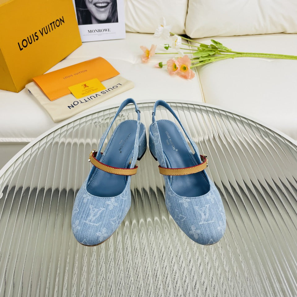 LV Slingback Blue Monogram Jacquard Fabric