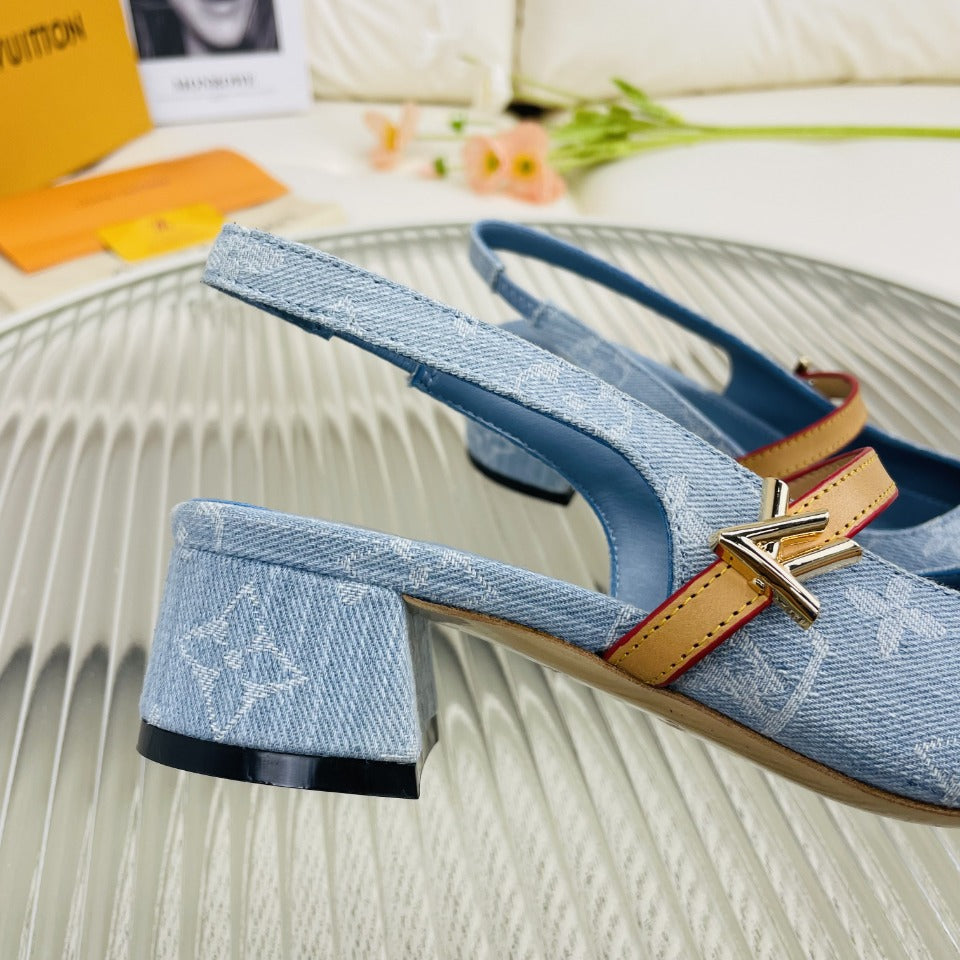 LV Slingback Blue Monogram Jacquard Fabric