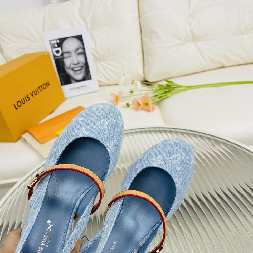 LV Slingback Blue Monogram Jacquard Fabric