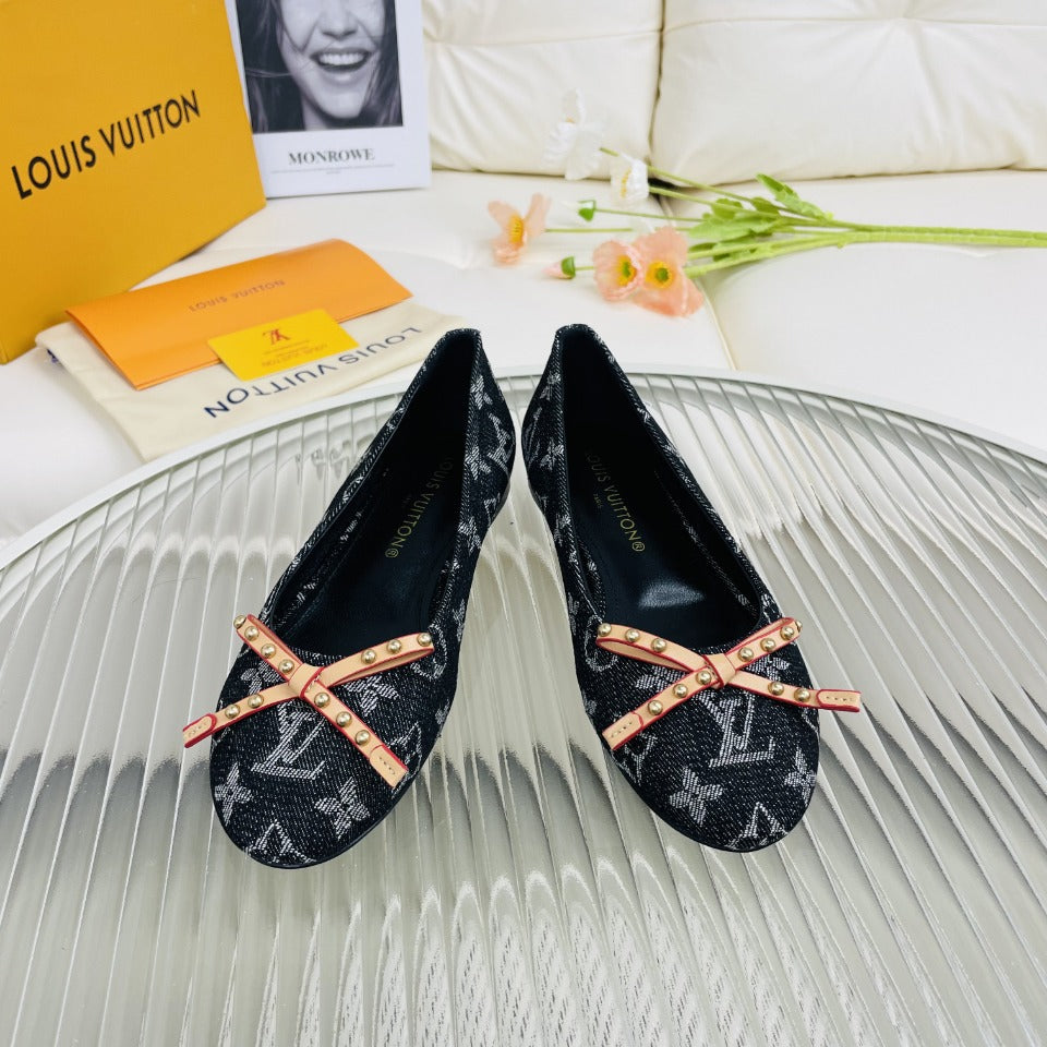 LV Nina Doll Shoes Black Monogram Denim Printed Fabric