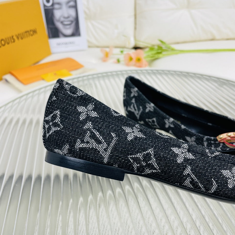 LV Nina Doll Shoes Black Monogram Denim Printed Fabric