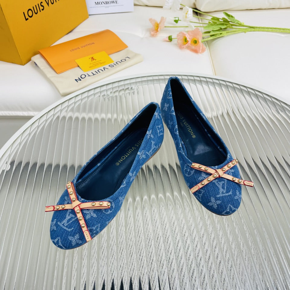 LV Nina Doll Shoes Dark Blue Monogram Denim Printed Fabric