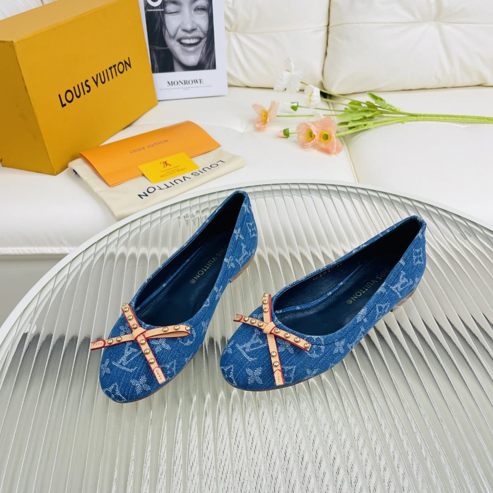 LV Nina Doll Shoes Dark Blue Monogram Denim Printed Fabric