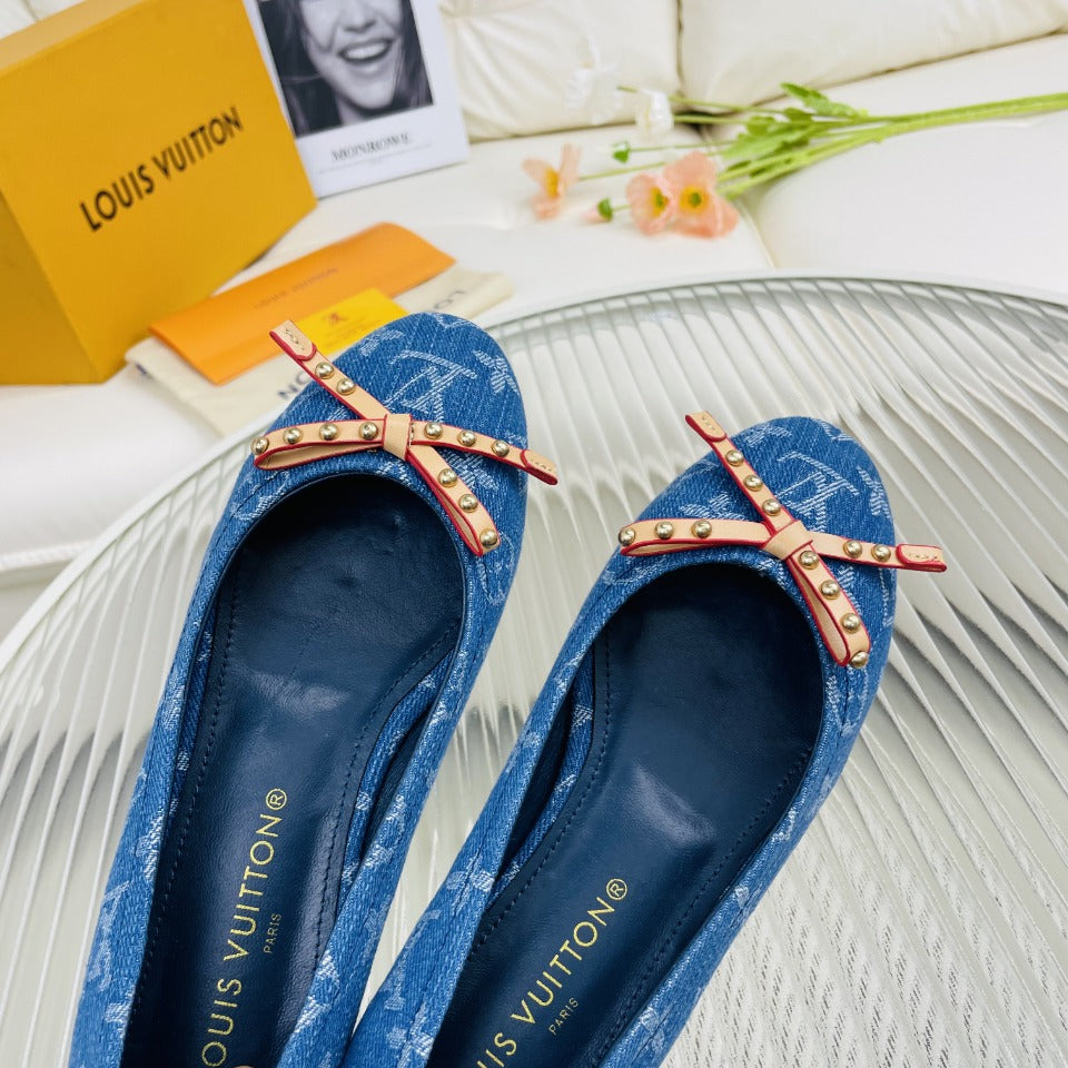 LV Nina Doll Shoes Dark Blue Monogram Denim Printed Fabric
