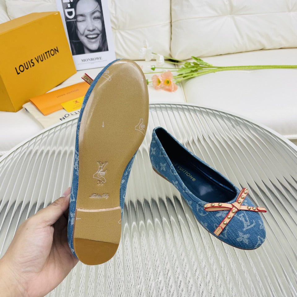 LV Nina Doll Shoes Light Blue Monogram Denim Printed Fabric