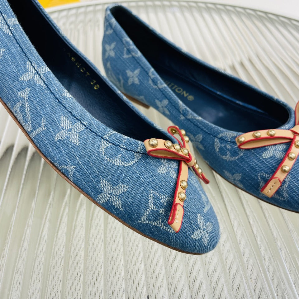 LV Nina Doll Shoes Light Blue Monogram Denim Printed Fabric