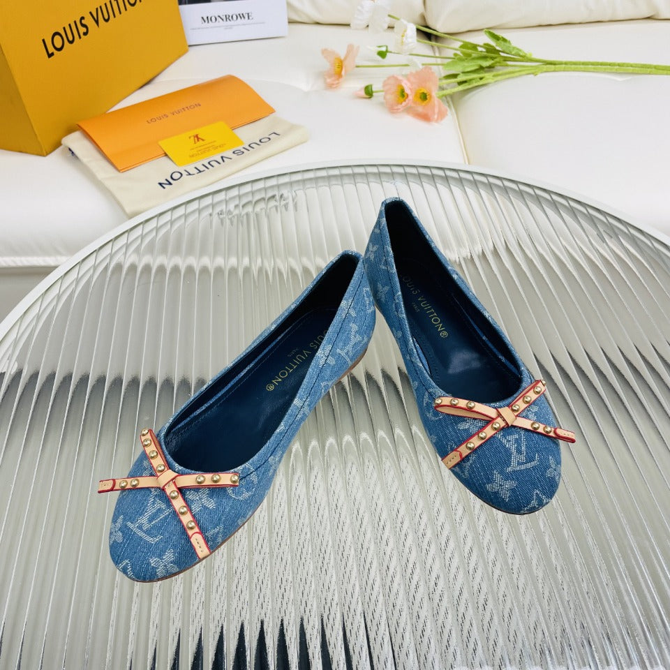 LV Nina Doll Shoes Light Blue Monogram Denim Printed Fabric