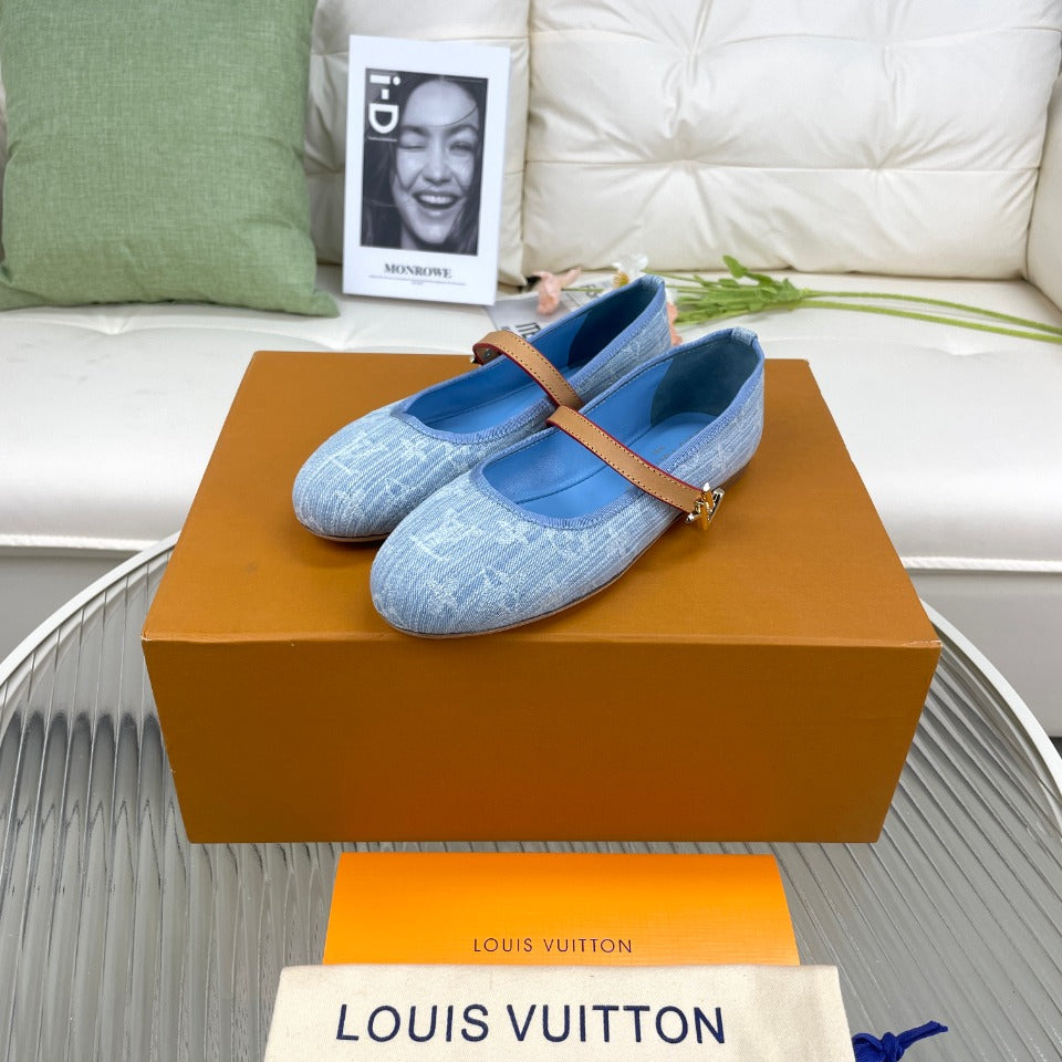LV Flat Ballerina Dark Blue Monogram Jacquard Fabric