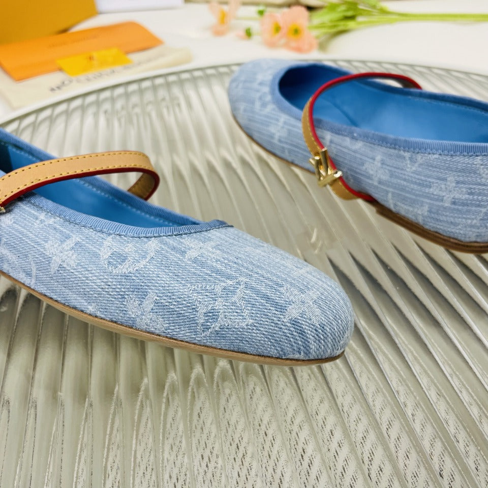 LV Flat Ballerina Light Blue Monogram Jacquard Fabric