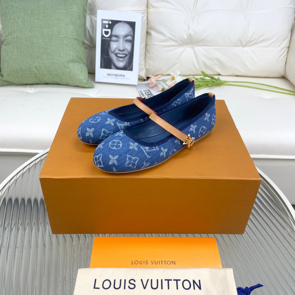 LV Flat Ballerina Dark Blue Monogram Jacquard Fabric