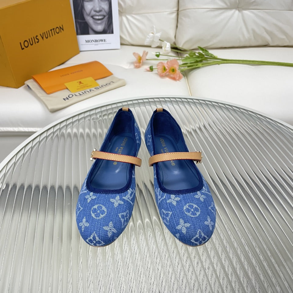 LV Flat Ballerina Dark Blue Monogram Jacquard Fabric