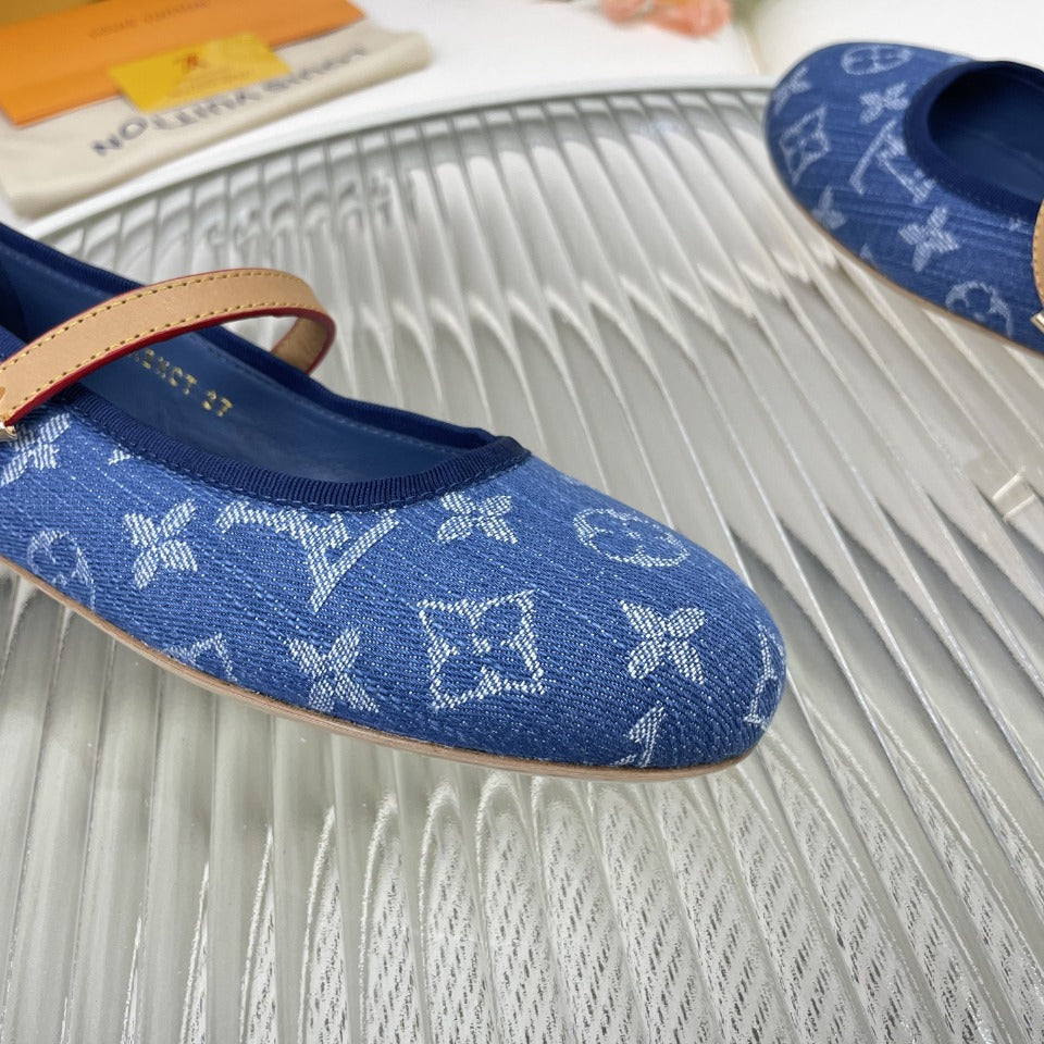 LV Flat Ballerina Dark Blue Monogram Jacquard Fabric