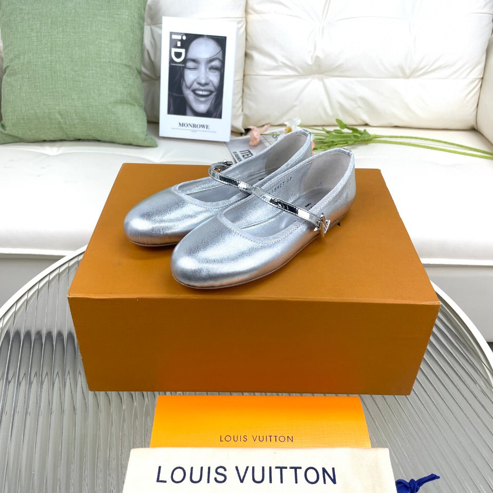 LV Flat Ballerina Metallic Silver Lambskin