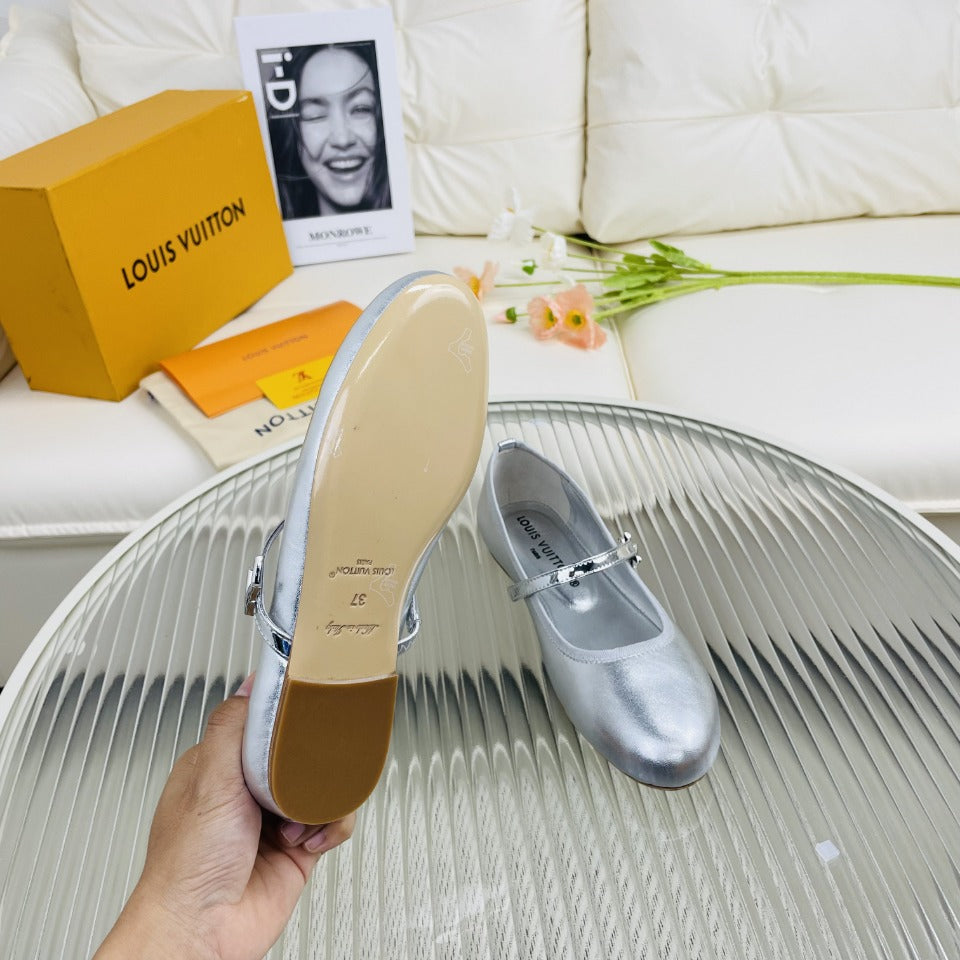 LV Flat Ballerina Metallic Silver Lambskin
