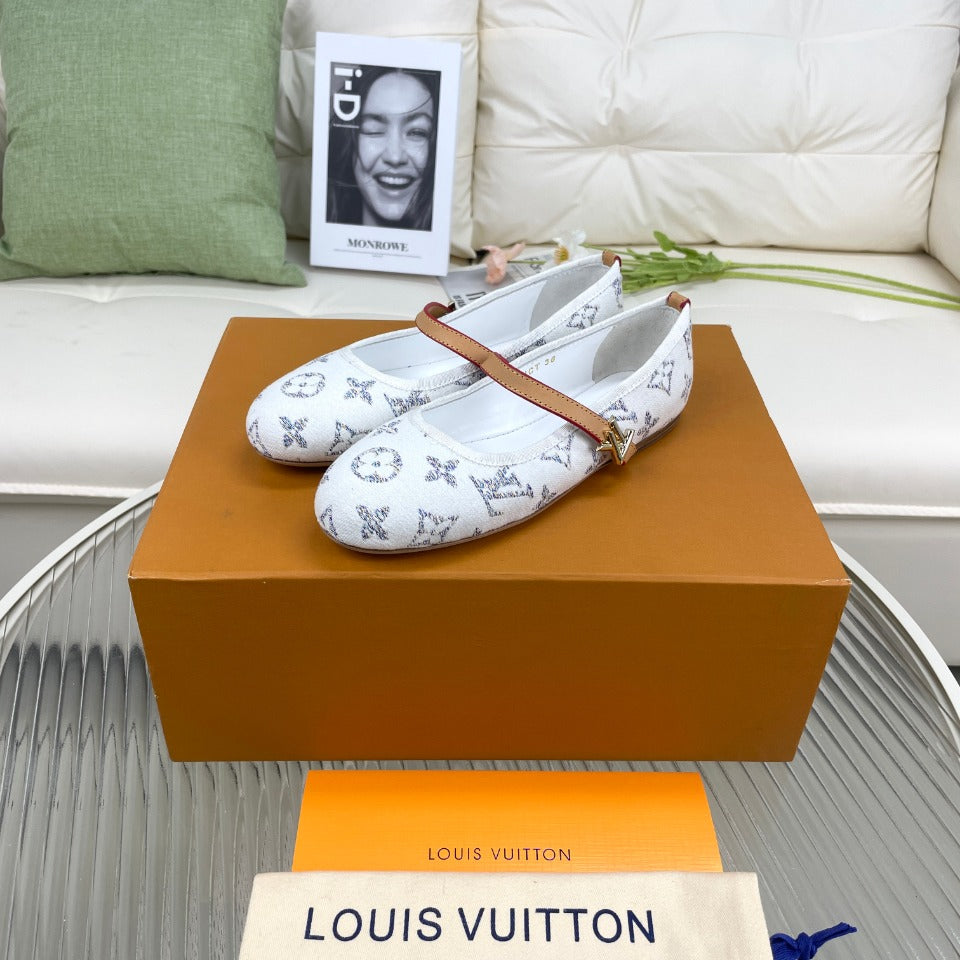 LV Flat Ballerina White Lambskin