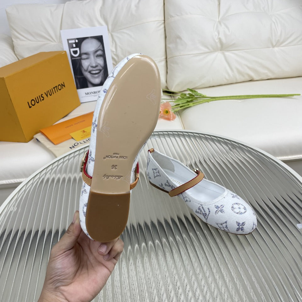 LV Flat Ballerina White Lambskin