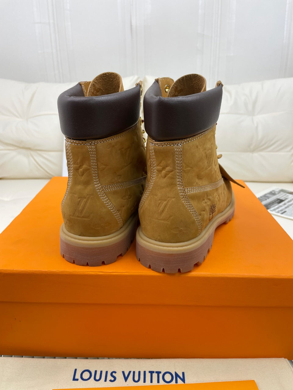 LV x Timberland Ankle Boot 50mm Brown Yellow Monogram Nubuck Leather
