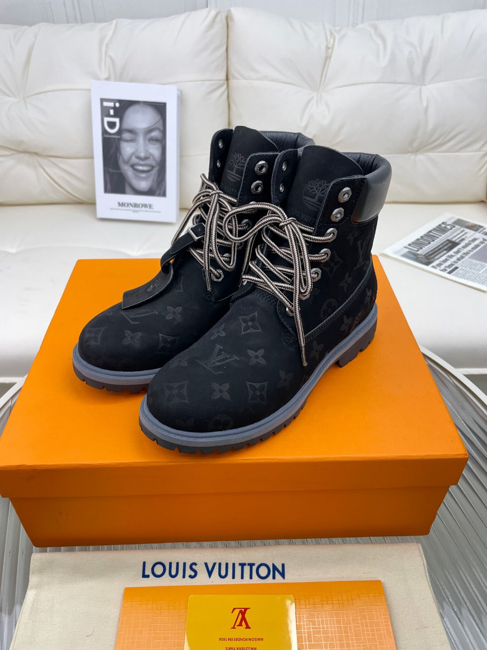 LV x Timberland Ankle Boot 50mm Black Monogram Nubuck Leather